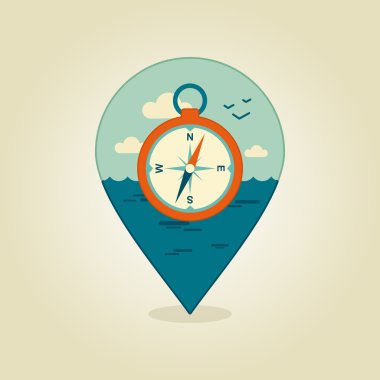 Pusula PIN harita simgesi. Deniz, deniz