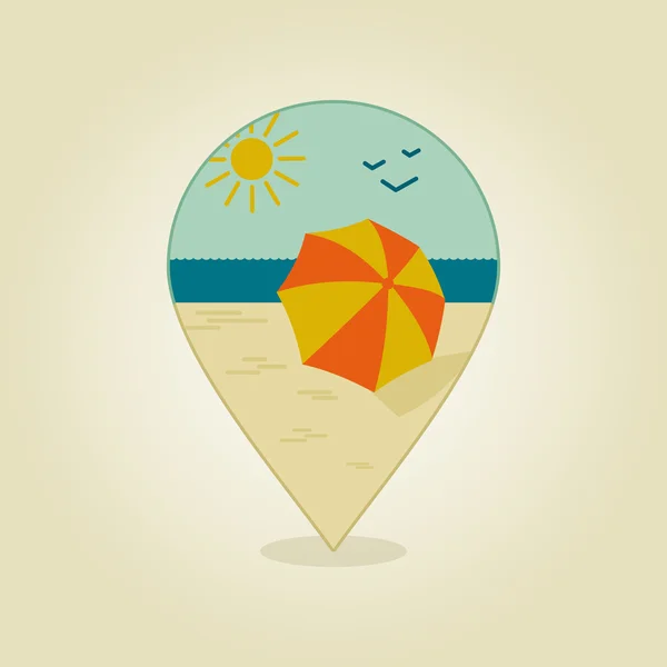 Playa Parasol pin map icon. Verano, Arena, Sol, Mar — Vector de stock