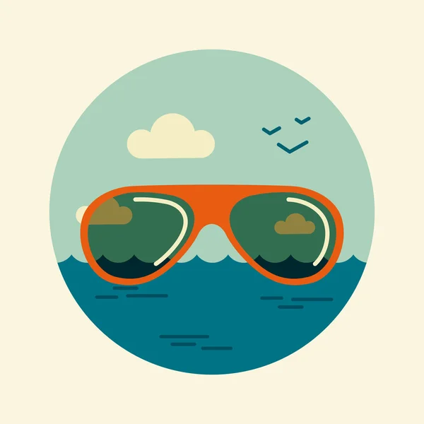 Lunettes de soleil icône vectorielle. Été, Plage, Soleil, Mer — Image vectorielle