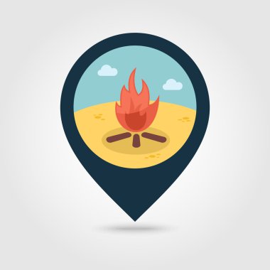 Şenlik ateşi PIN harita simgesi. Yaz. Tatil