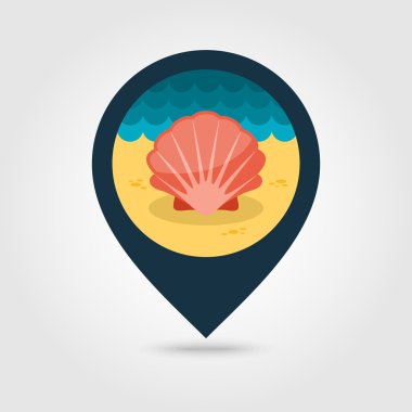 Seashell PIN harita simgesi. Yaz. Tatil