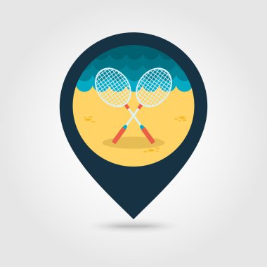 Badminton Raket PIN harita simgesi. Yaz. Tatil