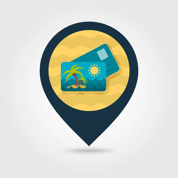 Tarjeta con icono de mapa de pin de palma. Verano. Vacaciones — Vector de stock