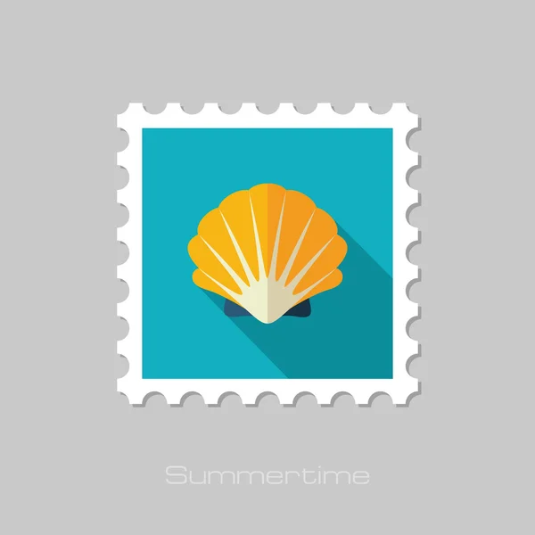 Η Seashell επίπεδη σφραγίδα. Το καλοκαίρι. Διακοπές — Διανυσματικό Αρχείο