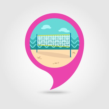 Voleybol net plaj sporu pin harita simgesi. Tatil