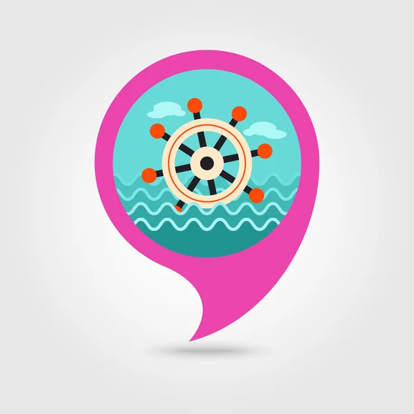 Icono de mapa de pin de timón. Verano. Marina — Vector de stock