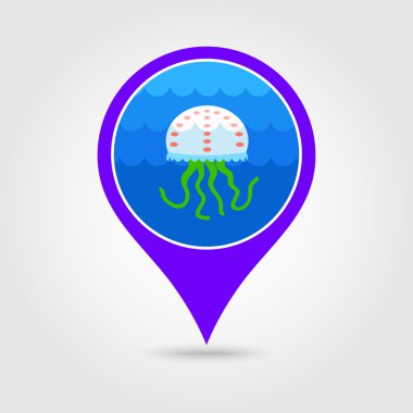Denizanası pin harita simgesi. Yaz. Tatil