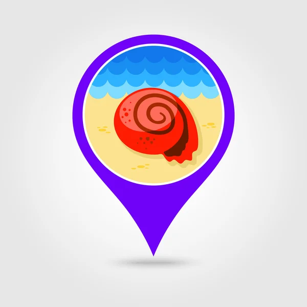 Seashell Pin Map Symbol. Sommer. Urlaub — Stockvektor