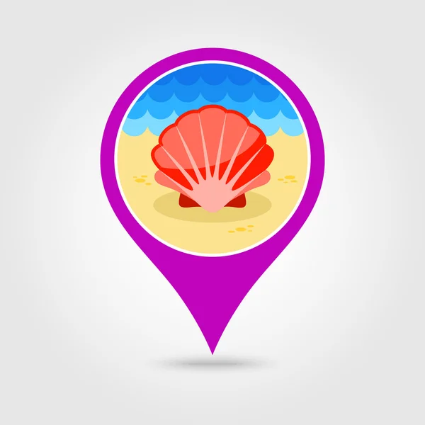 Seashell Pin Map Symbol. Sommer. Urlaub — Stockvektor