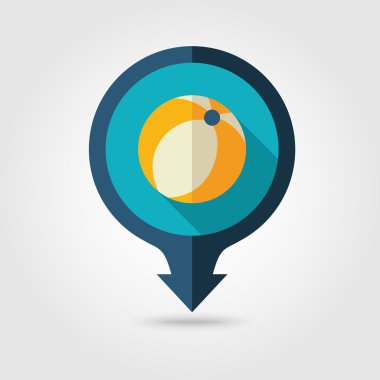 Beach Ball pin harita düz simgesi. Yaz. Tatil