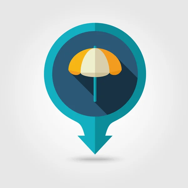 Praia Parasol pin mapa ícone plano. Verão. Férias —  Vetores de Stock