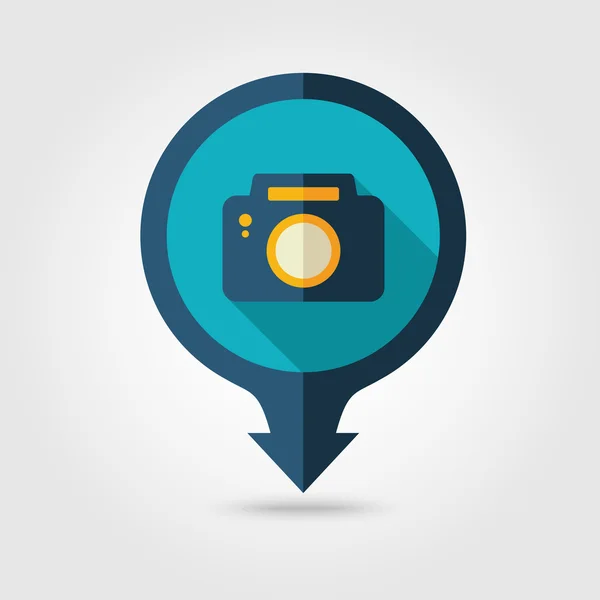 Foto camera PIN kaart plat pictogram. Zomer. Vakantie — Stockvector