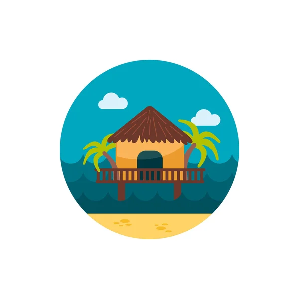 Bungalow avec icône de palmiers. L'été. Vacances — Image vectorielle