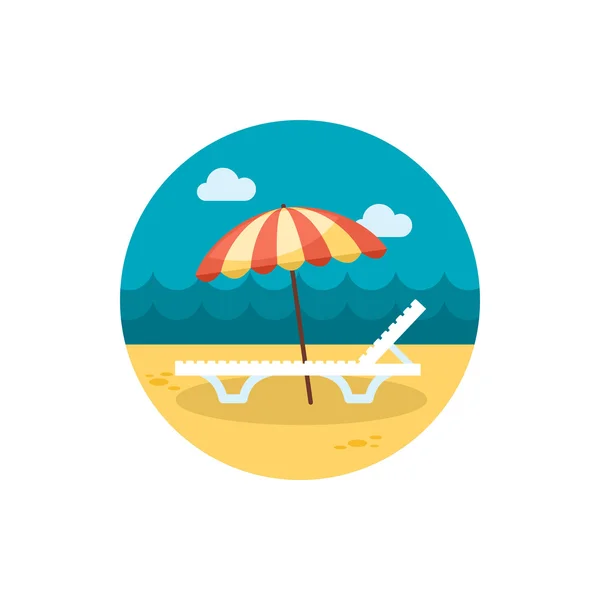 Beach chaise lounge with umbrella icon. Vacation — Stock Vector