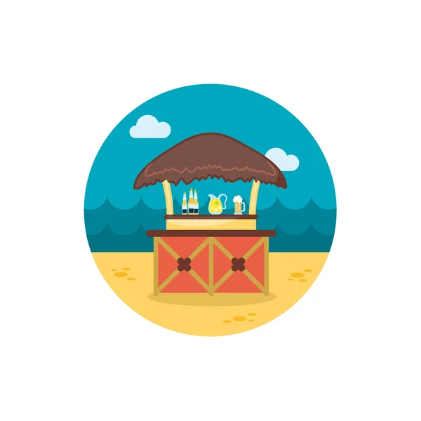 Café Bar bungalows sur l'icône de la plage. Vacances — Image vectorielle