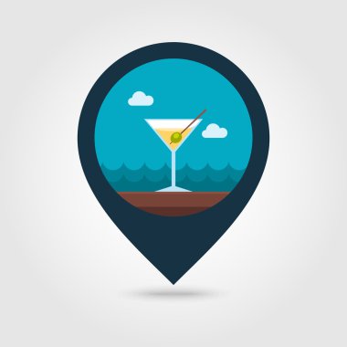 Martini. Kokteyl PIN harita simgesi. Yaz. Tatil