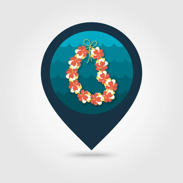 Havaj květy náhrdelník, věnec pin mapa ikona — Stockový vektor