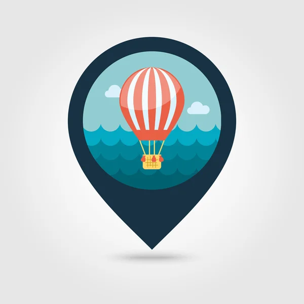 Horkovzdušný balón pin mapa ikona. V létě. Dovolená — Stockový vektor