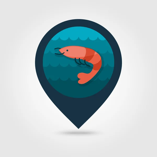 Krevety pin mapa ikona. Krevetky. V létě. Dovolená — Stockový vektor