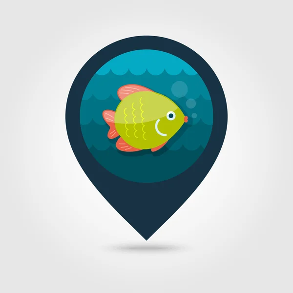 Ryby pin mapa ikona. V létě. Dovolená — Stockový vektor