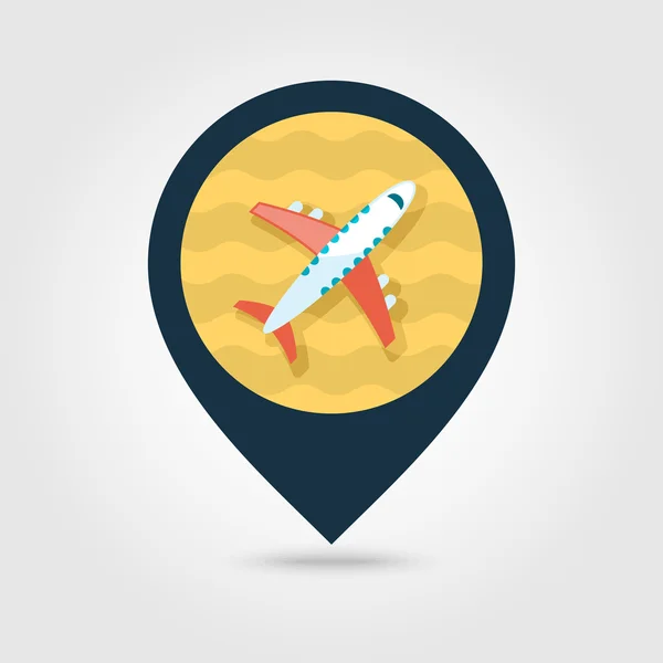 Samolot pin ikonę mapy. Podróży. Letnich. Wakacje — Wektor stockowy