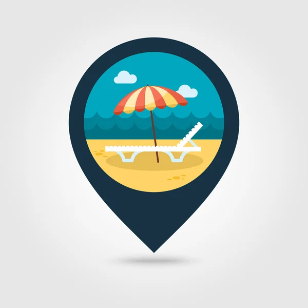 Beach lenoška s deštníkem pin mapu ikonou — Stockový vektor
