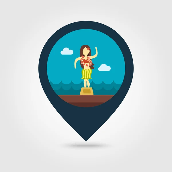 Χούλα χορεύτρια αγαλματίδιο pin εικονίδιο χάρτη. Διακοπές — Διανυσματικό Αρχείο