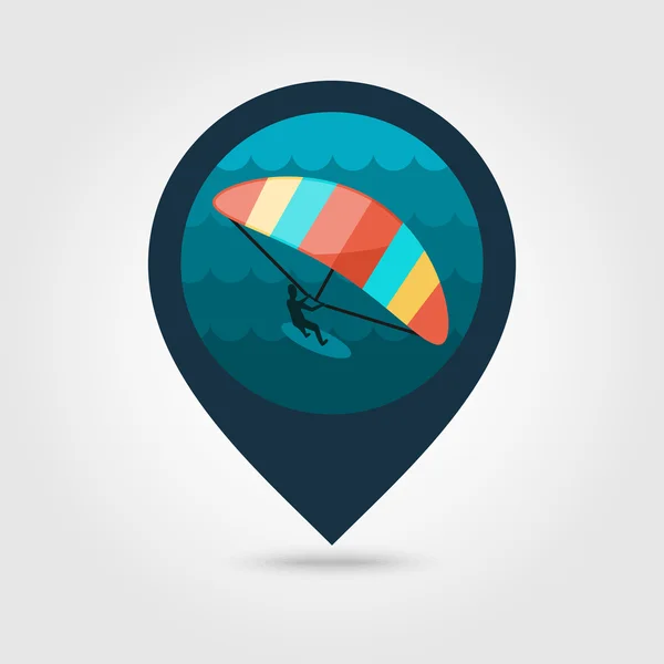 Drachensteigen. Kite-Surfen Pinmap-Symbol. Urlaub — Stockvektor
