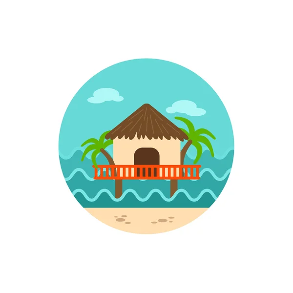 Bungalow con icono de palmeras. Verano. Vacaciones — Vector de stock