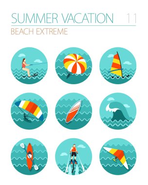 Extreme Water Sport icon set. Summer. Vacation clipart