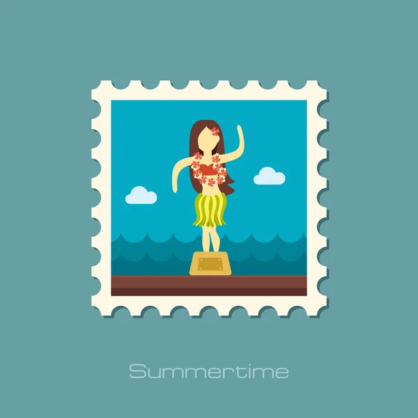 Timbre de statuette Hula Dancer. L'été. Vacances — Image vectorielle