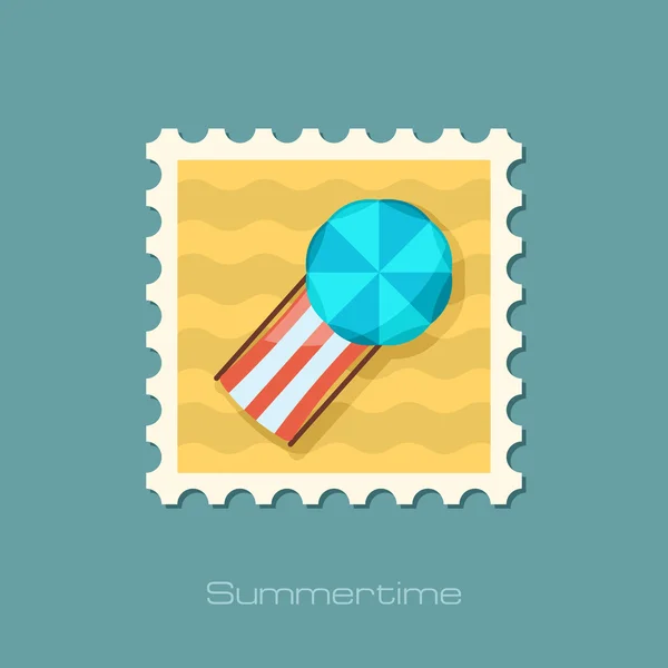 StrandChaiselongue mit Sonnenschirmstempel. Urlaub — Stockvektor