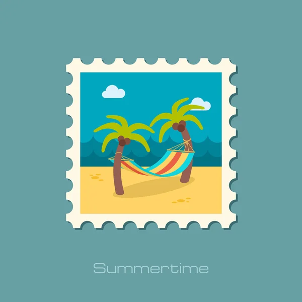Гамак с пальмами на пляжной марке. Отпуск — стоковый вектор