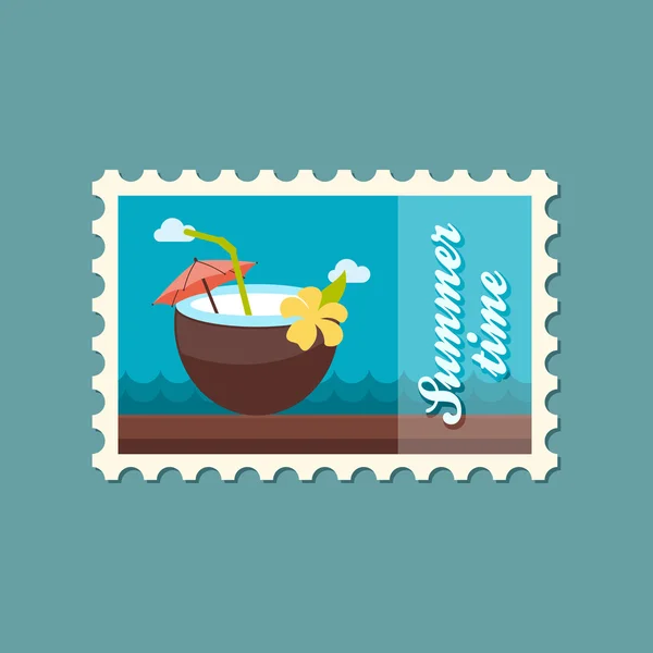 Boisson à la noix de coco avec timbre de paille. L'été. Vacances — Image vectorielle