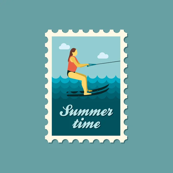 Water skiing stamp. Summer. Vacation — Stock Vector