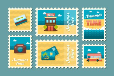 Seyahat pul seti. Yaz. Tatil