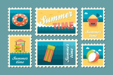 Beach Eğlence pul seti. Yaz. Tatil
