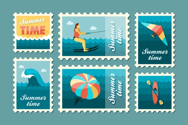 Set de timbres Extreme Water Sport. L'été. Vacances — Image vectorielle