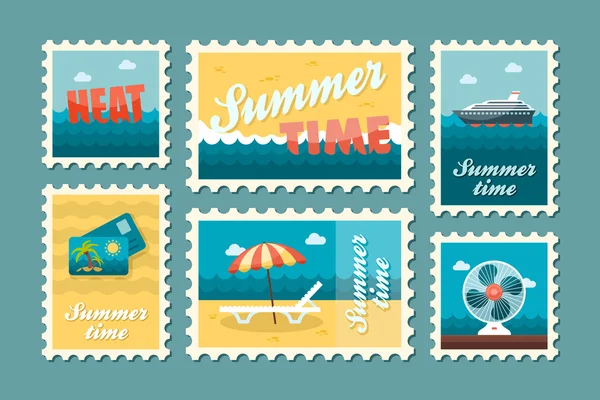 Traveling stamp set. Summer. Vacation — Stock Vector