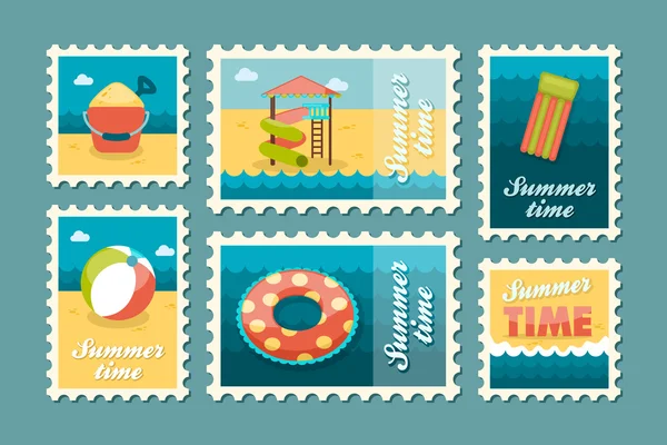 Coffret timbre de divertissement de plage. L'été. Vacances — Image vectorielle
