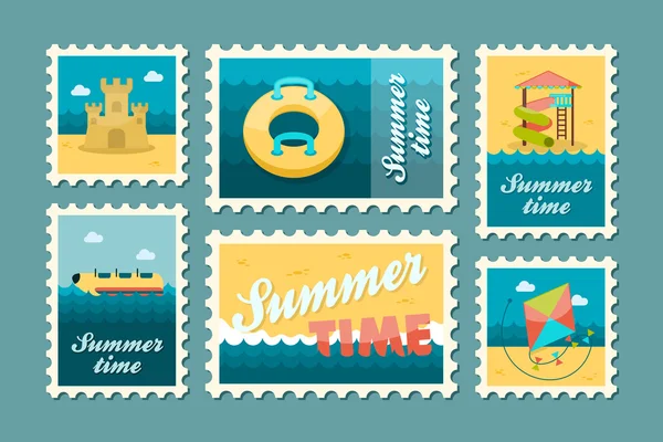 Coffret timbre de divertissement de plage. L'été. Vacances — Image vectorielle