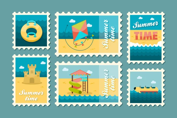 Set de sellos de entretenimiento en la playa. Verano. Vacaciones — Archivo Imágenes Vectoriales