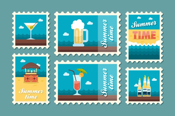 Coffret timbre bar plage. L'été. Vacances — Image vectorielle