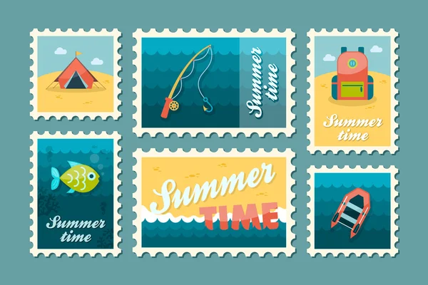 Ensemble de timbres de camping d'été. Vacances — Image vectorielle