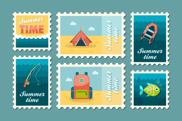 Conjunto de sellos de camping de verano. Vacaciones — Vector de stock