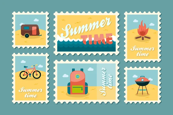 Conjunto de sellos de camping de verano. Vacaciones — Vector de stock