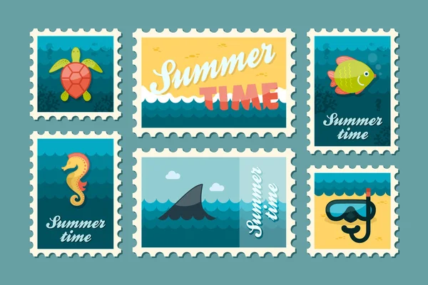 Duiken stempel-set. Zomer. Vakantie — Stockvector