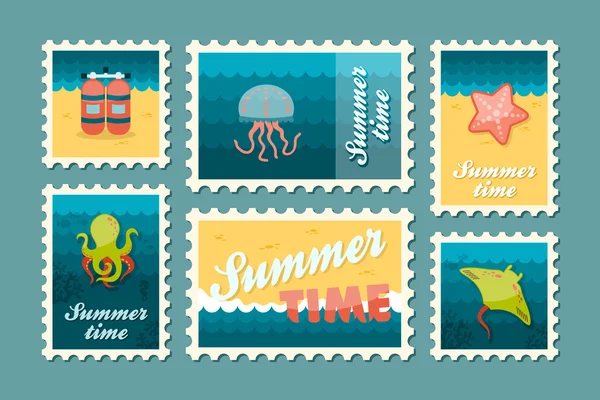 Coffret timbre de plongée. L'été. Vacances — Image vectorielle