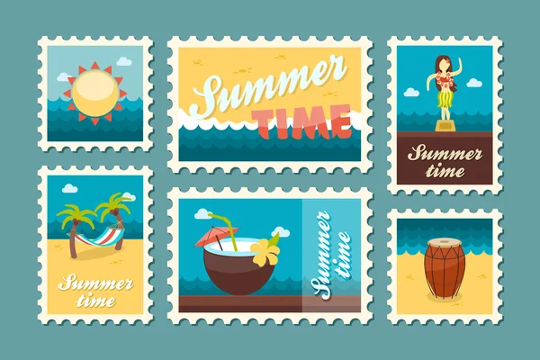 Conjunto de sellos de playa Island. Verano. Vacaciones — Vector de stock