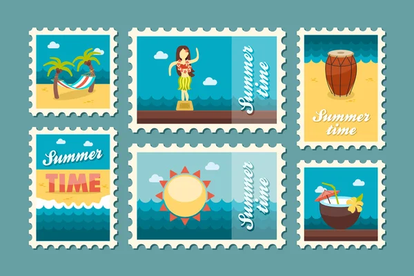 Set di francobolli da spiaggia. Estate. Vacanza. — Vettoriale Stock